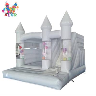 China White Bounce House Pastel Jumping Wedding Bounce Castle With Balloon for sale