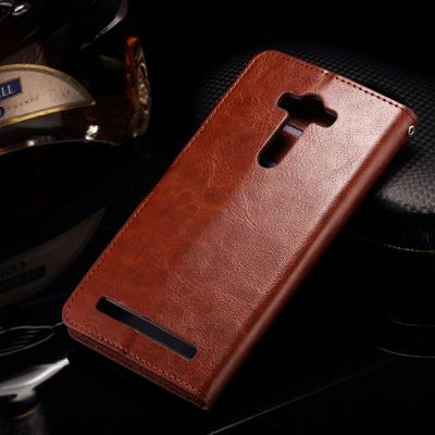 China Asus Zenfone 2 Laser Cell Phone Leather Wallet Case Crazy Horse With Custom Logo for sale