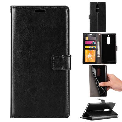 China Soft Black Color Slim Crazy Horse Leather Cases Wallet Inside For Nokia 8 for sale