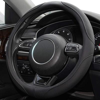 China Perfect Fit Steering Wheel Covers Black Universal Microfiber Leather Trim Suitable For 14 1/2-15 Inch Car Steering Wheel Cover for sale