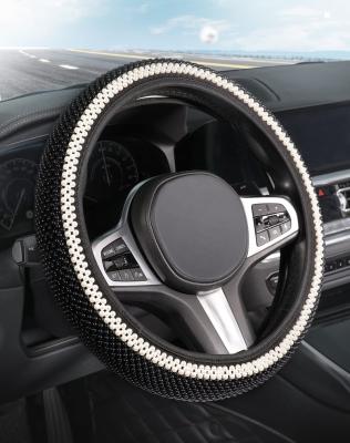 China Perfect Fit DIY Pearl Steering Wheel Cover For Women Men Girls Pearl Protector Wrap Shiny Fashion Car Decor Fits 14.5-15