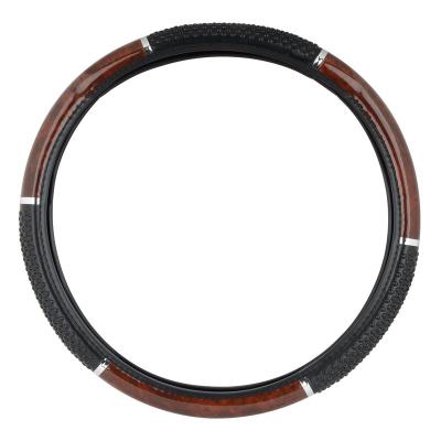 China Perfectly Fitted 18 Inch Steering Wheel Cover Dark Wood Black Hand Grips Tractor Steering Wheel Cover for sale