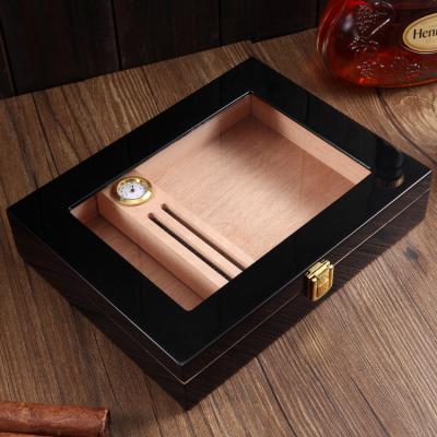 China Handmade High-gloss paint cigar humidor portable glass display small wood box for travel business gift custom in bulk for sale