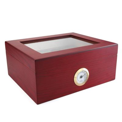 China Handmade Glass window large capacity cigar cabinet box cedar wood sealed box with humidifier divider and hygrometer for sale