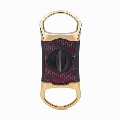 China Zinc alloy Carbon fiber zinc alloy sharp cigar cutter double stainless steel blades luxury V cut for cigar knife gift box custom logo for sale