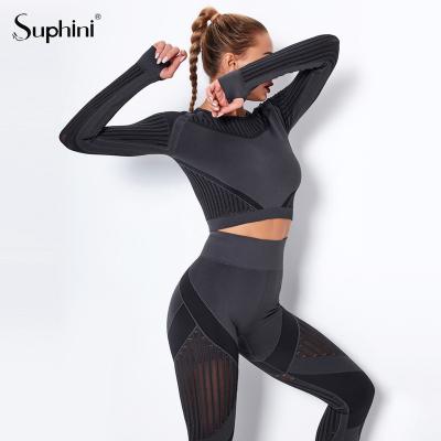 China Breathable Long Sleeve Workout Gaiters Gym Workout Sports Women Yoga Sports Top Cut Set for sale