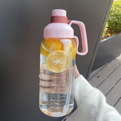 China Food Grade 1.8L Outdoor Sport Viable STOCK Water Bottles With Straw Drink Bottle Plastic Bottles With Ladder Space Cup for sale