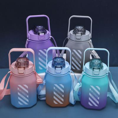 China Large Capacity Square Stored Water Bottle With Straw Water Bottles Gradient Displacement Sports Plastic Water Bottles for sale