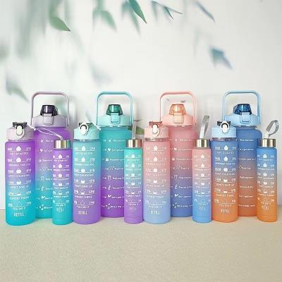 China Wholesale Stocked 3pcs In 1 Set 2L Motivational Plastic Water Bottle With Straw BPA Free Sport Gradient Water Bottle for sale