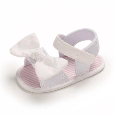 China Lightweight White Arc-knot Pu Baby Toddler Girls Sandals Baby Girls Flat Leather Sandals for sale