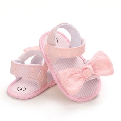 China Light Bowknot PU Baby Toddler Sandals Newborn Baby Girls Leather Flat Sandals for sale