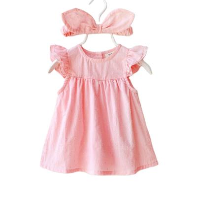 China New Design Cotton Ha Washable Dress For Full Month Newborn Baby Princess Dress And Headband Set for sale