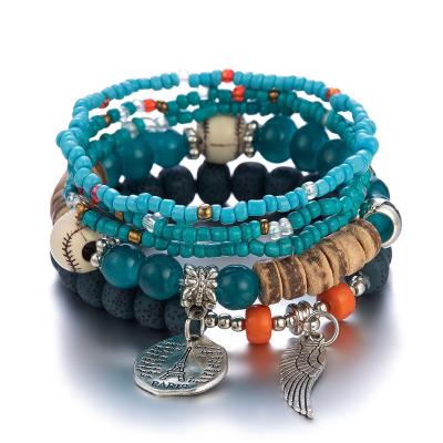 China Fashion Vintage Colorful Bohemian Ethnic Women's Multilayer Elastic Beaded Bracelet Casual/Sporty Jewelry Bracelet for sale