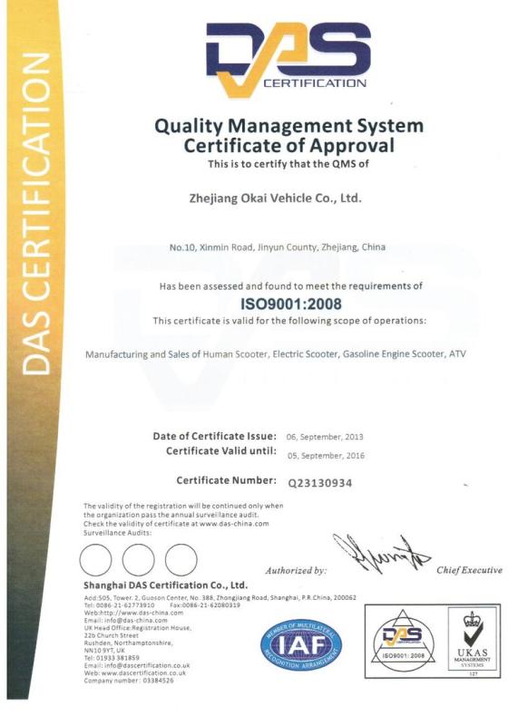 ISO9001 - Yongkang Easy-Go Sporting Products Co., Ltd.