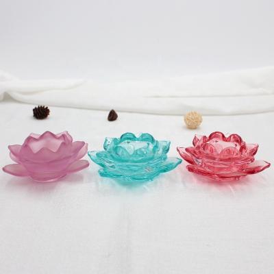 China FengJun luxury wholesale custom lotus flower shape shiny red candle holder single multicolor frosted glass tealight for sale