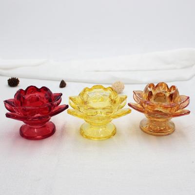 China Wholesale Luxury Unique Shape Multicolor Crystal Heat Resistant Lotus Flower Custom FengJun Glass Tealight for sale