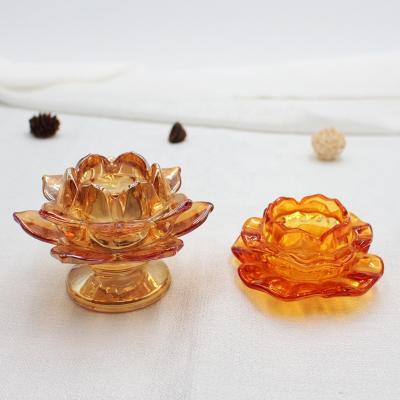 China Europe FengJun 2022 hot sale fancy colored lotus flower shaped candle decorative empty tealight glass candle holder for sale