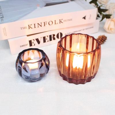 China FengJun Luxury Custom Nordic Glass Tea Light Brown Crystal Voice Candle Holder For Jars Cups Centerpieces Wholesale for sale