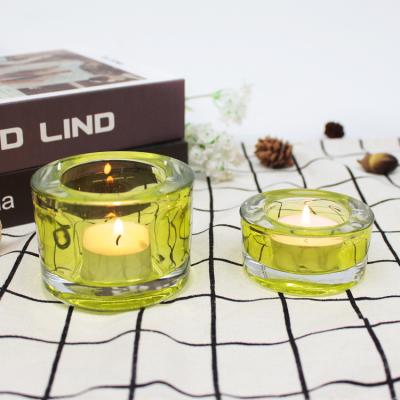 China FengJun Luxury Wholesale Yellow Small Medium Low Thick Round Loose Tea Light Crystal Glass Candle Holder Custom For Candle Making for sale