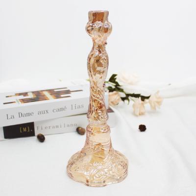 China FengJun Luxury Luxury Led Reusable Table Tall Long Stem Candle Holder Dish Iridescent Pearlized Sublimation Weddings for sale