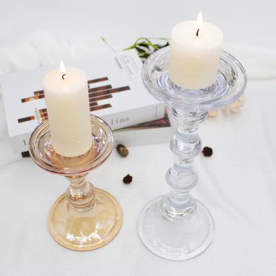 China Luxury FengJun set of 3 style modern clear glass candle holder pillar candle holder simple glass table wedding decoration for sale