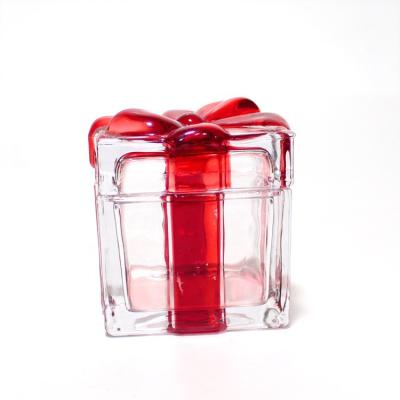 China FENGJUN Fashion Vintage Microwavable Hot Selling Luxury Christmas Candy Jar Red Glass Candy Bow Necklaces Jewelry Boxes for sale