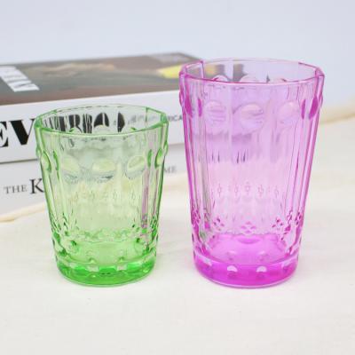 China FengJun Universal Customized Wine Glass Soda Drinkware Green Embossed Stemless Volume For Water Juice Whiskey 200ml 300ml for sale