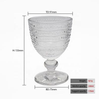 China FengJun Sale 300ml 10oz Multifunctional Hot Multipurpose Glass Water Wine Champagne Cups Goblets Vintage Embossed Glass Set for sale