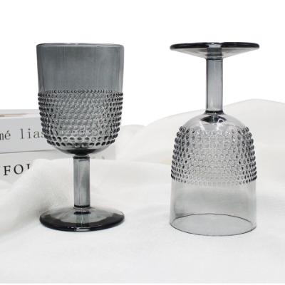 China FengJun Factory Wholesale Universal Gray Glass Colored Pressed Mug Bulk Drinking Water Soda Juice Goblet Caboche Wine Glass Cup for sale