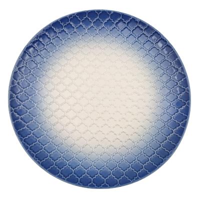 China Sustainable Food Dish Household Flat Dish Relief Round Dish For Salad Steak Dish for sale