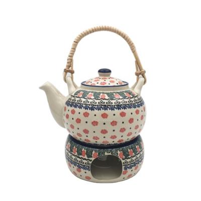 China Sustainable Poland style hand painted ceramic teapot with heater for drinking for sale