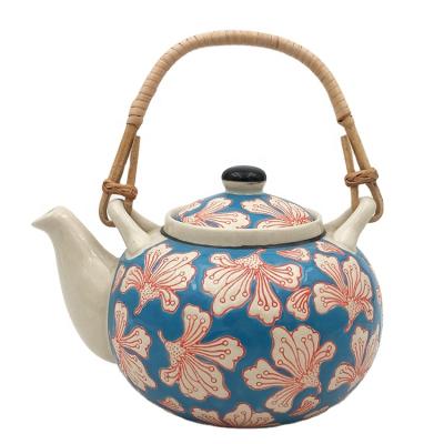 China Sustainable Tea Kettle Custom Wholesale Hand Painting Ceramic Teapot for sale