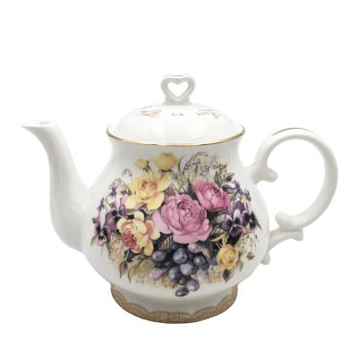 China Viable Wholesale Elegant Flower English Ceramic Teapot Ceramic Tea Kettle for sale