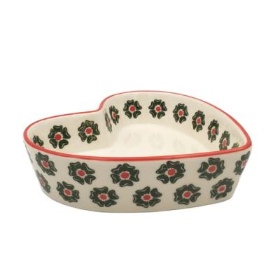 China Sustainable Heart Shaped Ceramic Mixing Bowl Bakeware Mold Pie Pan for sale