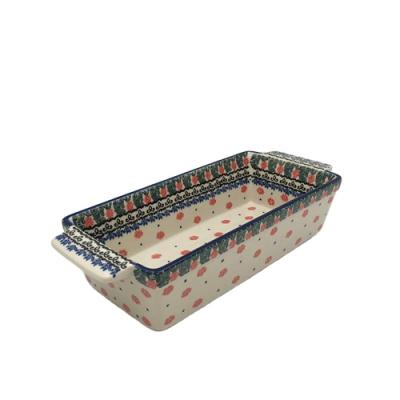 China Sustainable Poland Style Ceramic Bakeware Pie Pan Rectangular Baking Dish for sale