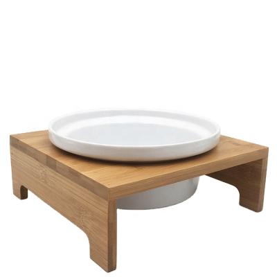 China Sustainable Custom Ceramic Serving Bowl Set With Bamboo Tray Rack for sale