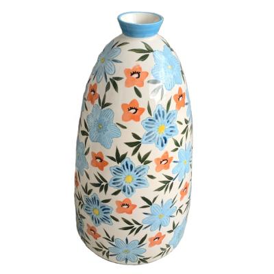 China Fresh design ceramic vase ceramic vases home decoration items and small mouth pastoral style for sale