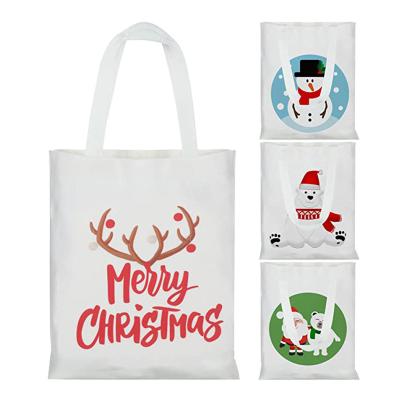 China Cotton Santa Gift Pattern Party Shopping Handbag Christmas Canvas Reusable Printed Tote Bag for sale