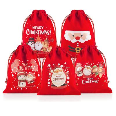 China Christmas New Year Candy Cookies Chocolate Snack Drawstring Bag Reusable Portable Drawstring Bags for sale