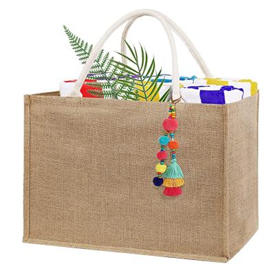 China Eco-Friendly Foldable Burlap Grocery Handbag Beach Bag Jute Bags Handled Reusable Shopping Shopping for sale