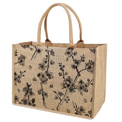 China Environmental Protection Jute Large Printing Reusable Process Canvas Handbag Customized Handled Shopping Bags For Gifts for sale