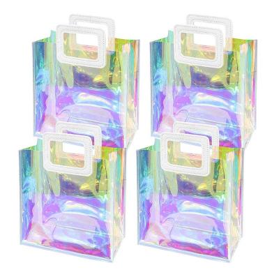 China Customized PVC Handled Holographic Beach Handbag Gift Waterproof Durable Logo Candy Color Holographic Shopping Bags for sale