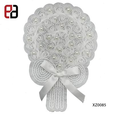 China White Chiffon 3D Flower Pearl Beads T-shirt Embroidery Patch For Sweater for sale