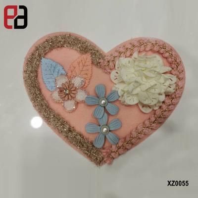 China 2021 new fashion 3D design heart embroidery patch with handmade ribbon and bead for sale