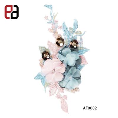 China Handmade Wholesale Fancy Applique Flower 3D Craft Embellishment Pattern In Blue Pink for sale