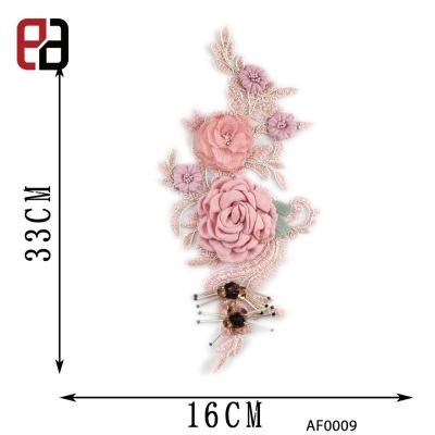 China Handmade Fashion Applique Flower Patch 3D Beaded Lace Applique Pair Flower for sale