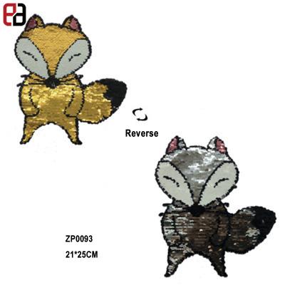 China Double Sided Sequin Sequin Fox Embroidery Patch Eco - Friendly Patch With Glue Back for sale