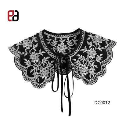 China Water Soluble Black Embroidered Flowers Lace Collar Appliques Polyester Cotton Collar Lace Sew On Patch for sale