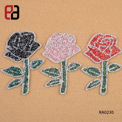 China 3D Bling Bling Colored Rose Resin Rhinestone Patch Applique Iron On Design for sale