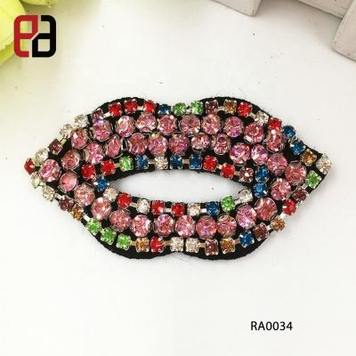 China Colorful 3D Rhinestone Eyes Mouth Hot-fix Patches Applique DIY Decorations for sale